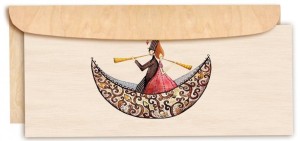 KARNET DREWNIANY DL Z DREWNIANĄ KOPERTĄ ŚLUB ŁÓDKA