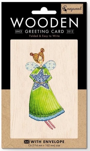 Karnet drewniany C6 + koperta Anioł z kwiatem