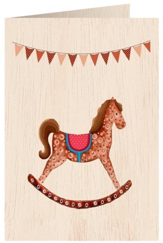 Karnet drewniany C6 + koperta Konik na biegunach