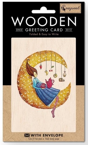 Karnet drewniany C6 + koperta Księżyc
