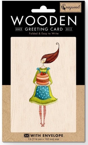 Karnet drewniany C6 + koperta Tort truskawkowy