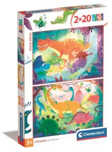PUZZLE 2X20 FUNNY DINOS, CLEMENTONI