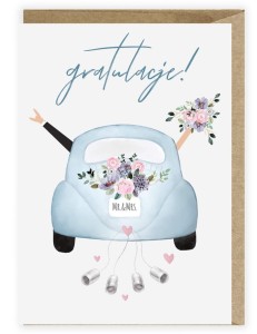 KARTKA ŚLUBNA, EKO KOPERTA SAMOCHÓD ŚLUBNY K108