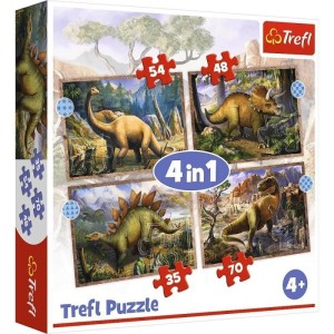 PUZZLE 4W1 CIEKAWE DINOZAURY TREFL, TREFL