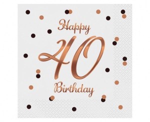 SERWETKI B&C HAPPY 40 BIRTHDAY BIAŁE 33X33CM 20SZT
