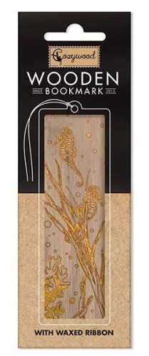 Zakładka drewniana złota Koniki morskie, Cozywood