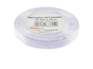 WSTĄŻKA SATYNOWA W KROPKI BIAŁA 12MMX22M