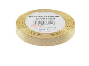 WSTĄŻKA SATYNOWA W KROPKI BEŻOWA 12MMX22M