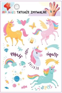 TATUAŻE ZMYWALNE DLA DZIECI TĘCZOWE JEDNOROŻCE