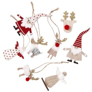 DREWNIANE MOTYWY ŚWIĄTECZNE MULTIKOLOR 8SZT