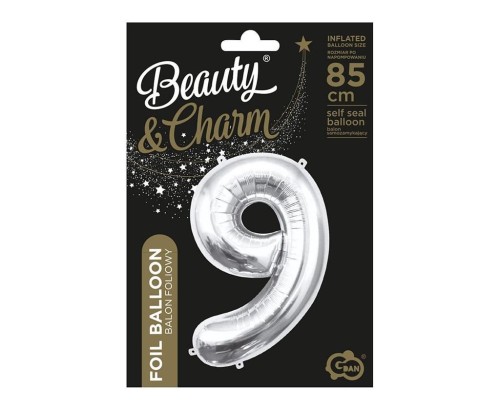 Balon foliowy B&C cyfra 9 srebrna 85cm
