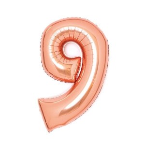 BALON FOLIOWY CYFRA 9 RÓŻOWE ZŁOTO 47X66CM