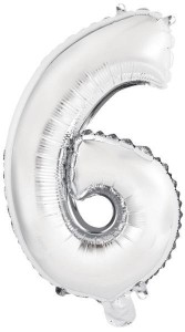 BALON FOLIOWY MINI CYFRA 6 SREBRNA 29X40CM