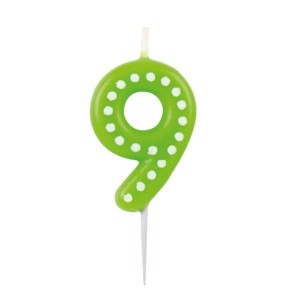 ŚWIECZKA CYFERKA 9 KROPKI I PASKI