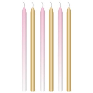 ŚWIECZKI URODZINOWE OMBRE RÓŻOWE 12CM 6SZT.