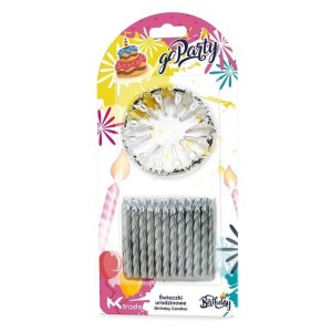 ŚWIECZKI URODZINOWE 12SZT SREBRNE SPIRALNE