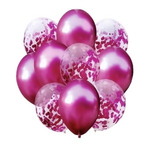 BALONY RÓŻ METALIK I KONFETTI 10SZT