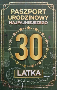 KARNET URODZINY 30 NOWY PASZPORT MĘSKIE