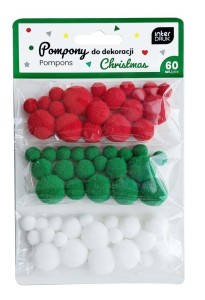 POMPONY DO DEKORACJI 60SZT CHRISTMAS