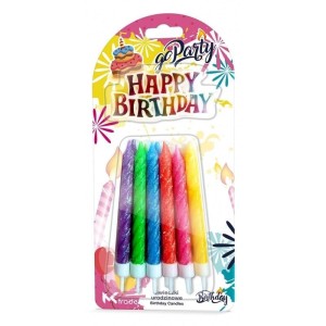 ŚWIECZKI URODZINOWE NEONOWE SPIRALNE 8CM 12SZT