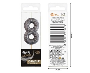 ŚWIECZKA PIKER 8 CZARNA BROKATOWA 11X3.5 CM