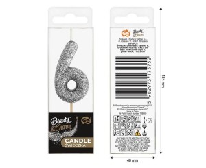 ŚWIECZKA PIKER 6 CZARNA BROKATOWA 11X3.5 CM