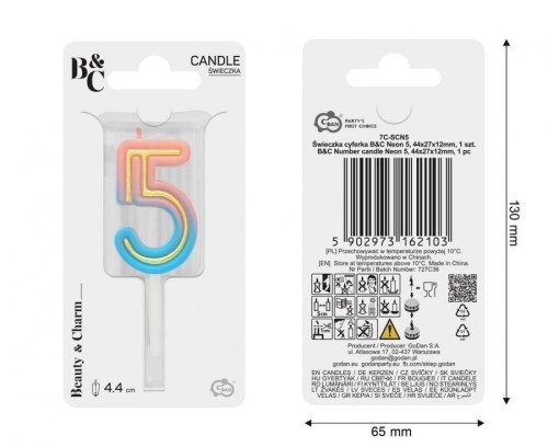 Świeczka B&C cyferka 5 neon
