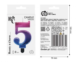 ŚWIECZKA B&C CYFERKA 5 NIGHT SKY METAL 8CM