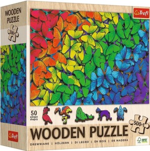 PUZZLE DREWNIANE 500+1 TĘCZOWE MOTYLE TREFL, TREFL