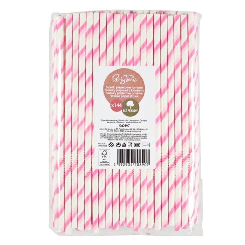 Słomki papierowe łamane różowe 144szt