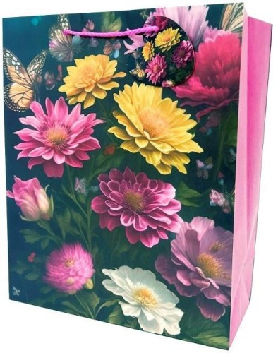 Torebka ozdobna matowa 26x32x12cm Kwiaty, Fresh