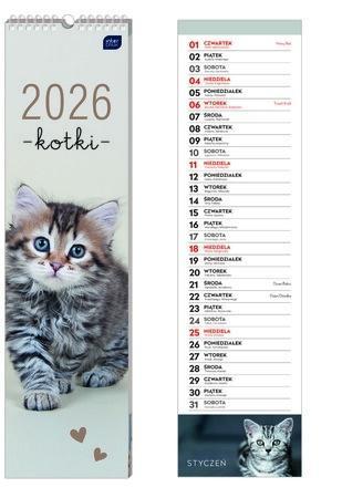 Kalendarz 2026 paskowy 13,5x50cm Koty