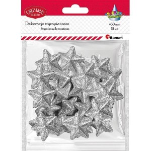 STYROPIANOWE GWIAZDKI 30X28MM SREBRNE 18SZT
