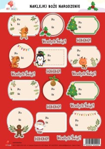 NAKLEJKI NA PREZENTY BOŻE NARODZENIE A4
