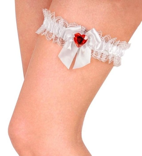 Biała podwiązka z czerwonym kryształowym sercem