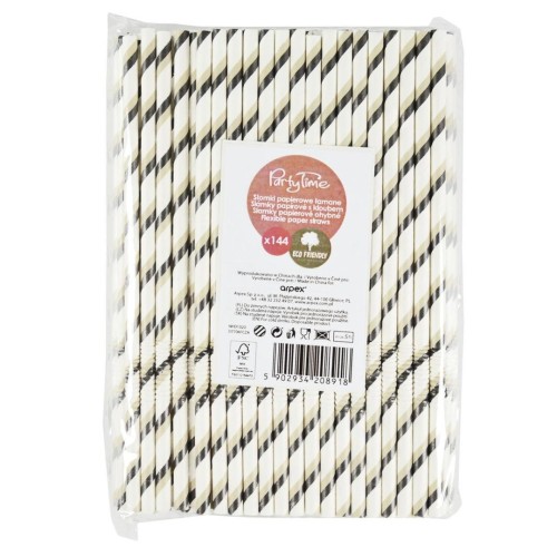 Słomki papierowe łamane czarne 144szt