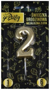 ŚWIECZKA URODZINOWA 2 METALICZNA ZŁOTA
