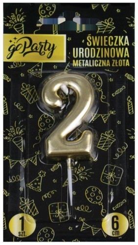 Świeczka urodzinowa 2 Metaliczna złota