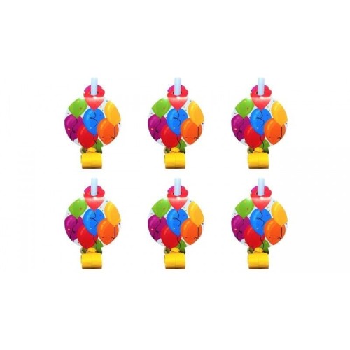 Gwizdki rozwijane z medalionem Balony 6szt