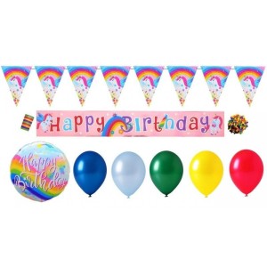 ZESTAW DEKORACJI HAPPY BIRTHDAY JEDNOROŻEC 10SZT