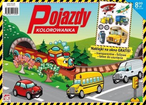 POJAZDY. KOLOROWANKA Z NAKLEJKAMI NA OKNO