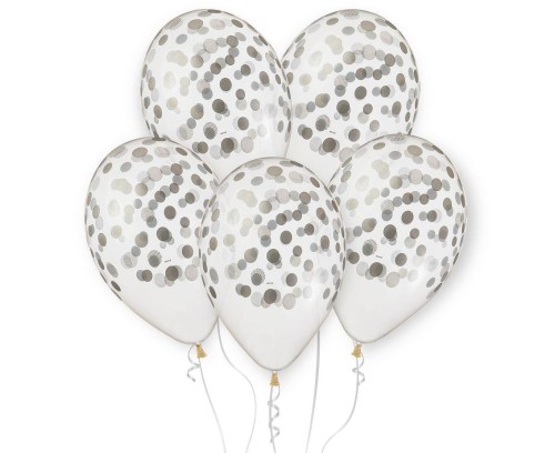 Balony Premium Hel konfetti srebrne 33cm 5szt
