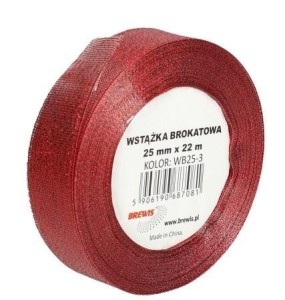 WSTĄŻKA BROKATOWA CZERWONA 25MMX22M