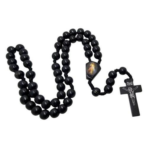 Różaniec drewniany czarny - Jezu ufam Tobie