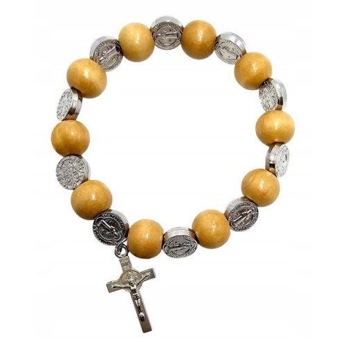 Różaniec Benedykt krzyż beż na gumce