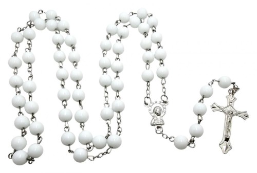 Różaniec szklany biały