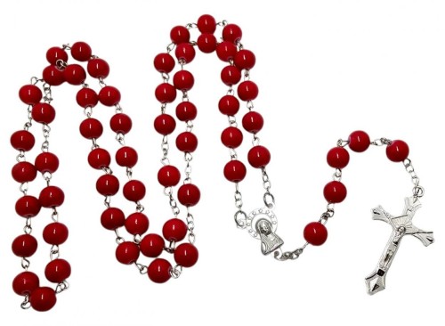 Różaniec szklany czerwony