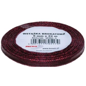 WSTĄŻKA BROKATOWA CZERWONA 6MMX22M