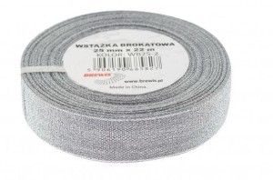 WSTĄŻKA BROKATOWA SREBRNA 25MMX22M