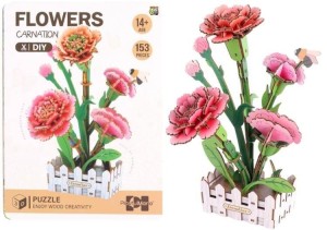 PUZZLE 3D DREWNIANE KWIATY GOŹDZIKI, PRO KIDS